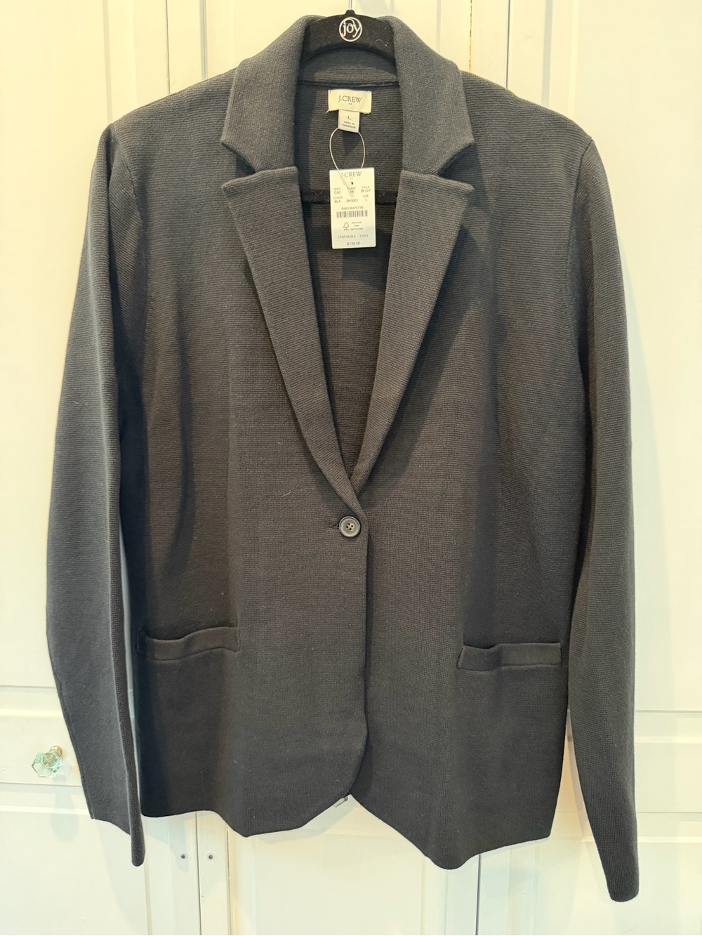 J. Crew Factory Black Single-Button Schoolboy Sweater Blazer NWT L